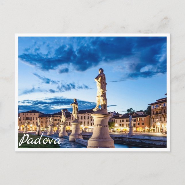 Row of illuminated statues in Padova Postcard (Front)