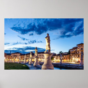 Row of illuminated statues in Padova Poster
