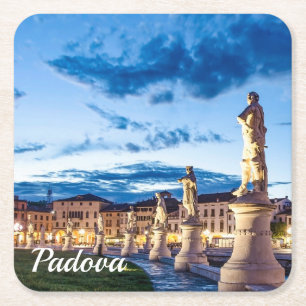 Row of illuminated statues in Padova Square Paper Coaster