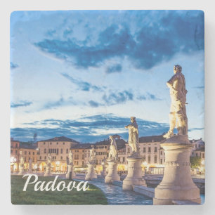 Row of illuminated statues in Padova Stone Coaster