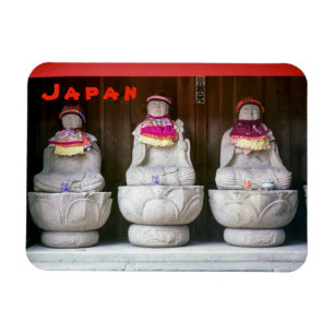 Row of Jizo monk statues with bib and hat - Japan Magnet