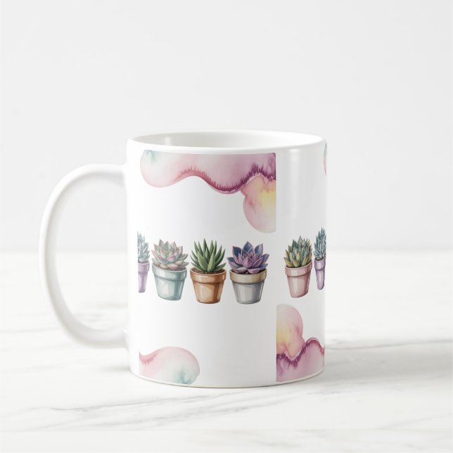 Row of mini potted succulents coffee mug (Left)