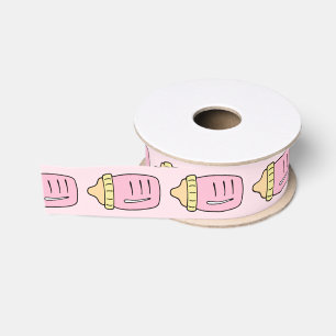 Row of Pink Baby Bottles Grosgrain Ribbon