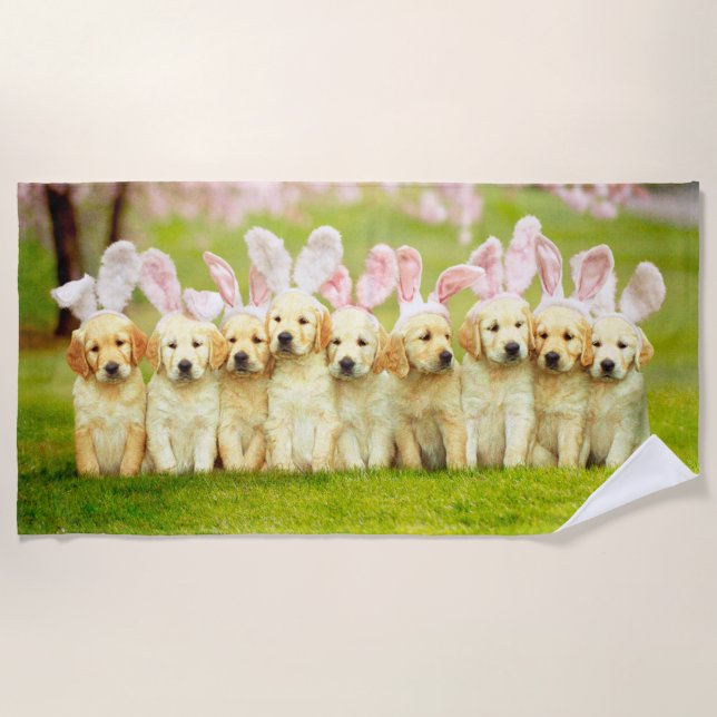 Row of Puppy Bunnies Beach Towel (Front)