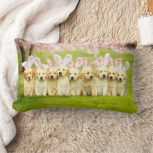 Row of Puppy Bunnies Lumbar Cushion