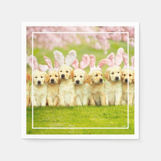 Row of Puppy Bunnies Napkin (Front)