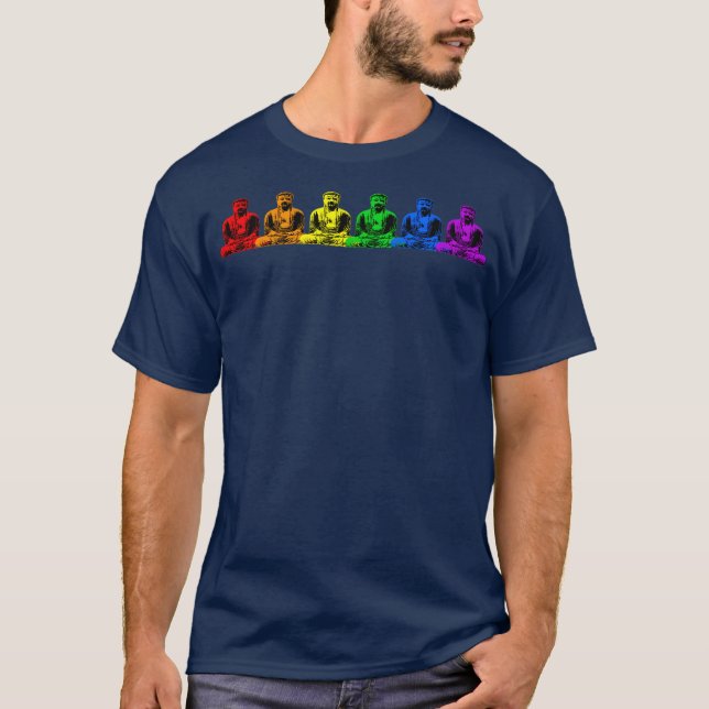 Row of Rainbow Buddhas T-Shirt (Front)
