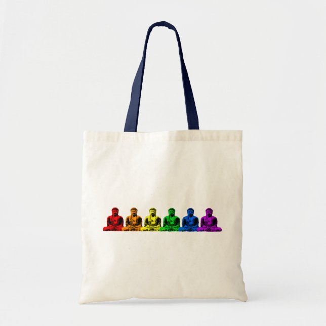 Row of Rainbow Buddhas Tote Bag (Front)