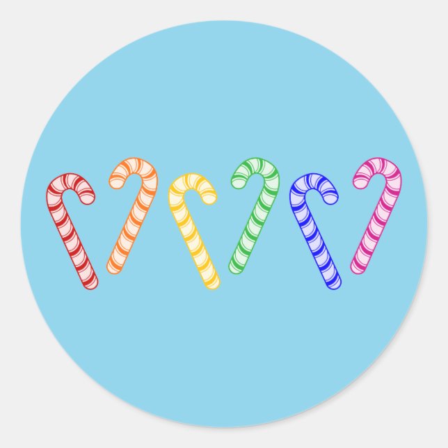 Row of Rainbow Candy Canes Classic Round Sticker (Front)