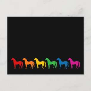 Row of Rainbow Colour Horses Postcard