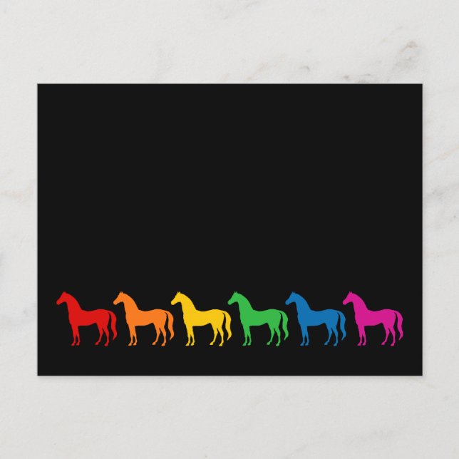 Row of Rainbow Colour Horses Postcard (Front)
