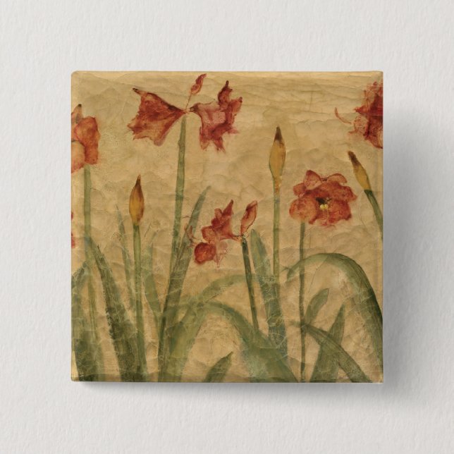 Row of Red Amaryllis 15 Cm Square Badge (Front)