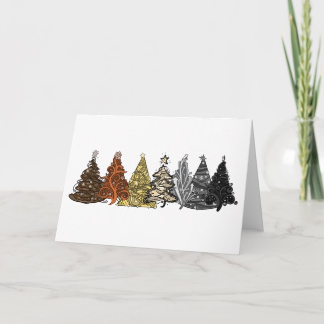 Row of Seven Gay Bear Pride Flag Christmas Trees Holiday Card (Front)