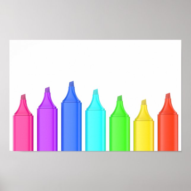 Row of seven markers in different colours poster (Front)