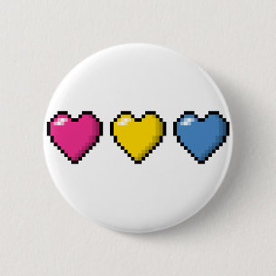 Row of Three Pansexual Pride Flag Pixel Hearts 6 Cm Round Badge
