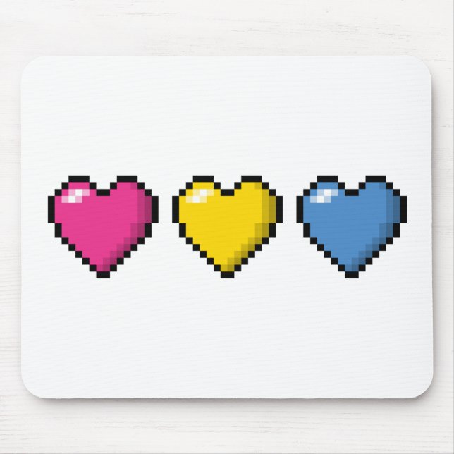 Row of Three Pansexual Pride Flag Pixel Hearts Mouse Pad (Front)