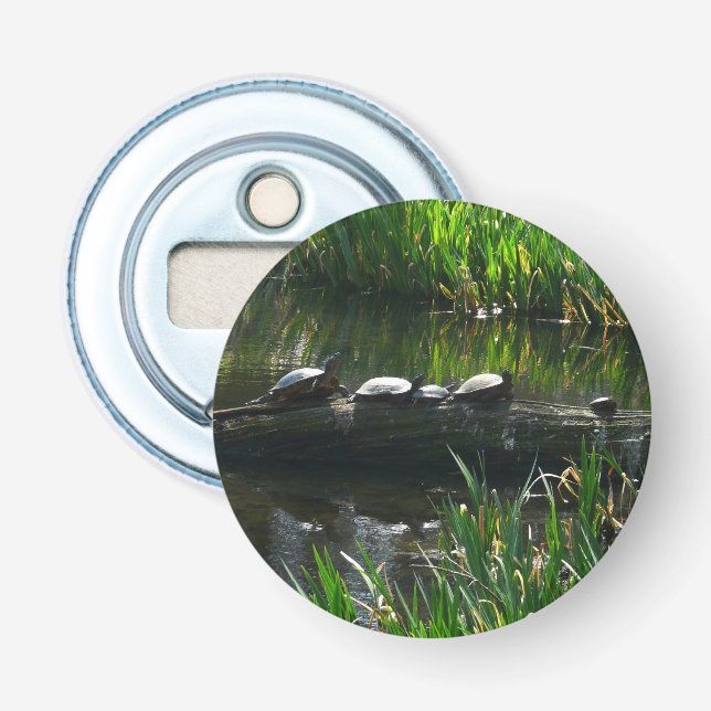 Row of Turtles Green Nature Photo Bottle Opener (Front)
