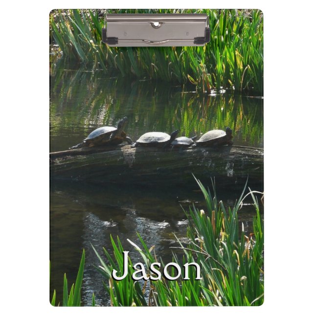 Row of Turtles Green Nature Photo Clipboard (Front)