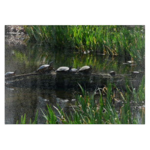 Row of Turtles Green Nature Photo Cutting Board