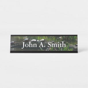 Row of Turtles Green Nature Photo Desk Name Plate