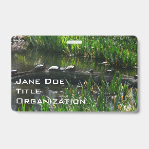 Row of Turtles Green Nature Photo ID Badge