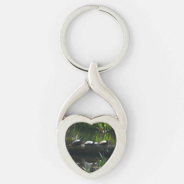 Row of Turtles Green Nature Photo Key Ring (Front)
