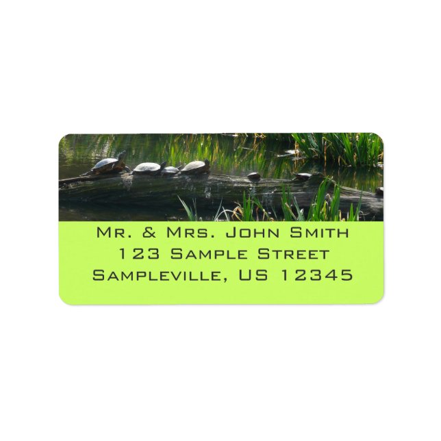 Row of Turtles Green Nature Photo Label (Front)