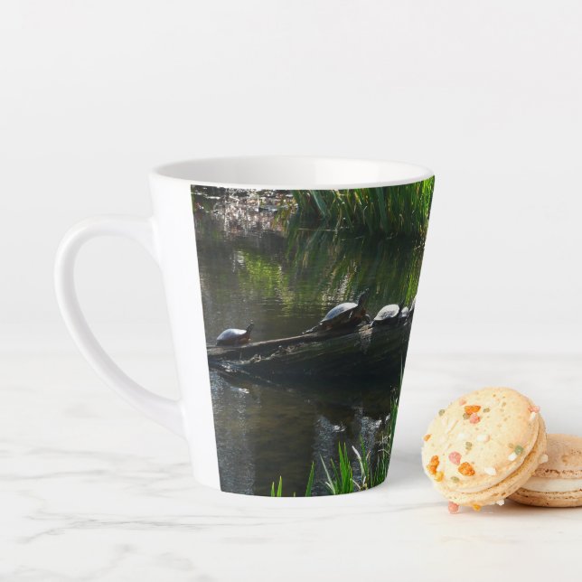 Row of Turtles Green Nature Photo Latte Mug (In Situ)