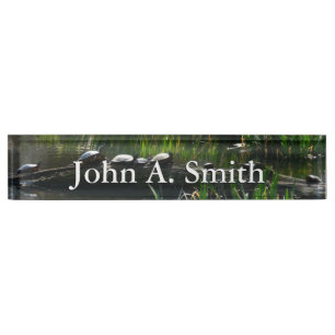 Row of Turtles Green Nature Photo Nameplate