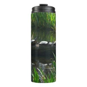 Row of Turtles Green Nature Photo Thermal Tumbler