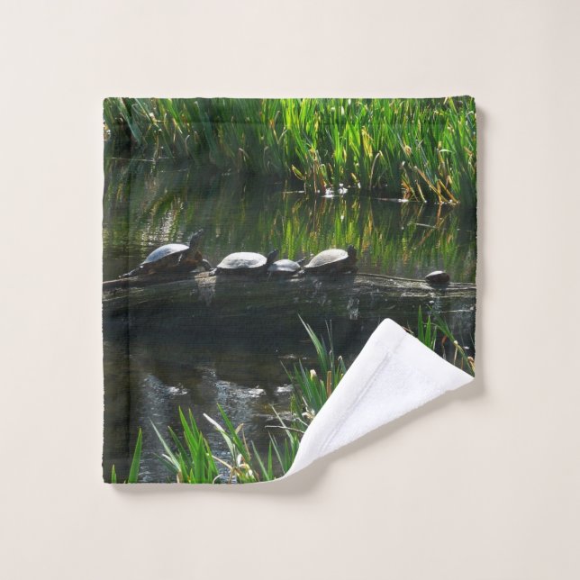 Row of Turtles Green Nature Photo Wash Cloth (Wash Cloth)