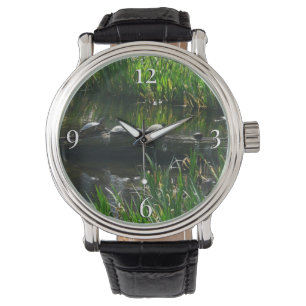 Row of Turtles Green Nature Photo Watch