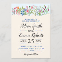 Row of Watercolor Wildflowers Wedding