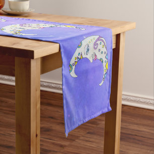Row of White Crescents Moons Decorated With Shapes Short Table Runner