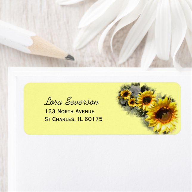 Row of Yellow Garden Sunflowers Return Address Label (Insitu)