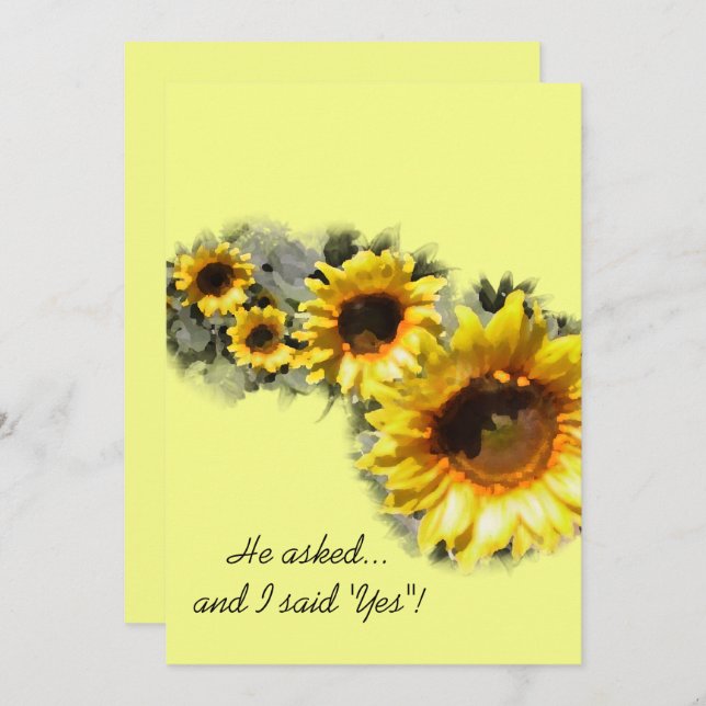Row of Yellow Sunflowers Garden Engagement Party Invitation (Front/Back)