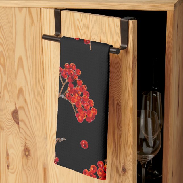 Rowan Berry Kitchen Towel Black  (Thirds Fold)
