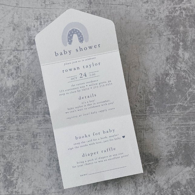 ROWAN Boy Boho Rainbow Diaper Raffle Baby Shower All In One Invitation (ROWAN Boy Boho Rainbow Diaper Raffle Baby Shower All In One Invitation)