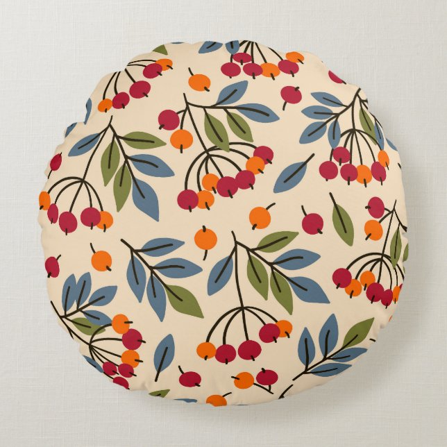 Rowan Branches: Textile Vintage Charm Round Cushion (Front)