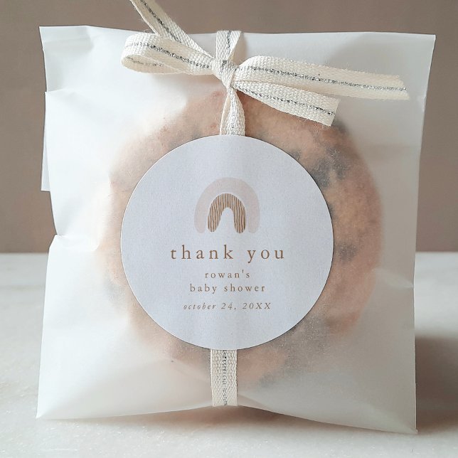 ROWAN Girl Pink Boho Rainbow Baby Shower Thank You Classic Round Sticker (ROWAN Girl Pink Boho Rainbow Baby Shower Thank You Classic Round Sticker)