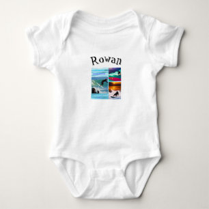 Rowan Name With Surfing Chimpanzees, Baby Bodysuit