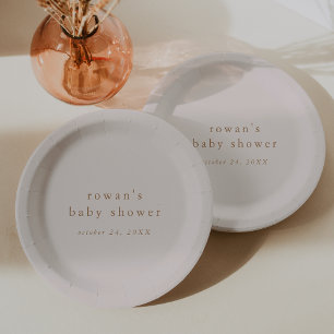 ROWAN Pink and Gold Boho Modern Simple Baby Shower Paper Plate