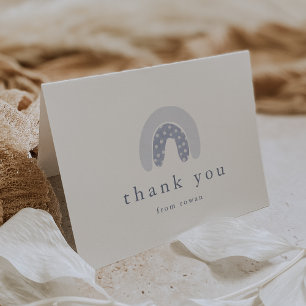 ROWAN Summer Boy Blue Boho Rainbow Baby Shower Thank You Card