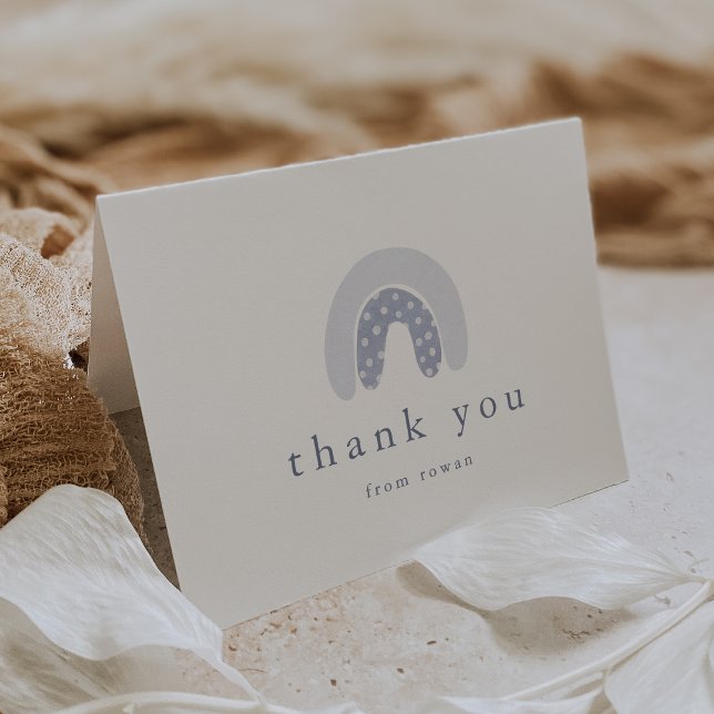 ROWAN Summer Boy Blue Boho Rainbow Baby Shower Thank You Card (ROWAN Summer Boy Blue Boho Rainbow Baby Shower Thank You Card)