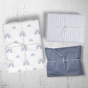 ROWAN Summer Boy Blue Boho Rainbow Baby Shower Wrapping Paper Sheet