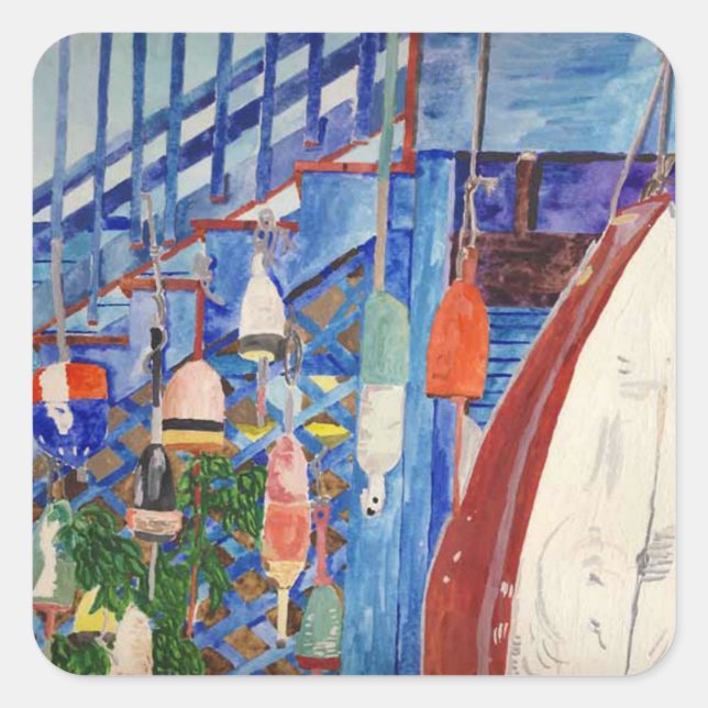 Rowboat & Buoys Square Sticker (Front)