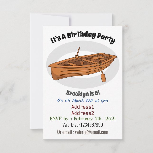 Rowboat cartoon illustration invitation (Front)