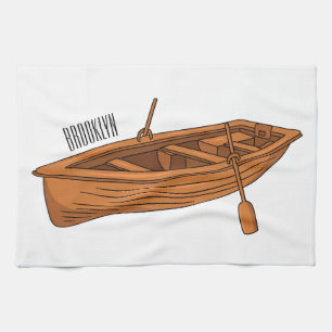Rowboat cartoon illustration tea towel