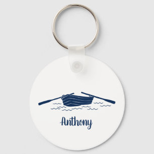 Rowboat Graphic in Navy Blue Personalised Key Ring