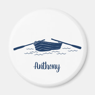Rowboat Graphic in Navy Blue Personalised Magnet